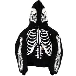 Skull Print Hooded Long Sve Sweatirt Casual Loose Fit Youthful Printed Hoodie Zipper Closure Comfortable Spring Autumn Top