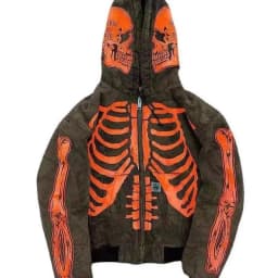 Skull Print Hooded Long Sve Sweatirt Casual Loose Fit Youthful Printed Hoodie Zipper Closure Comfortable Spring Autumn Top