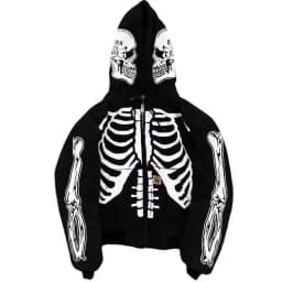 Skull Print Hooded Long Sve Sweatirt Casual Loose Fit Youthful Printed Hoodie Zipper Closure Comfortable Spring Autumn Top