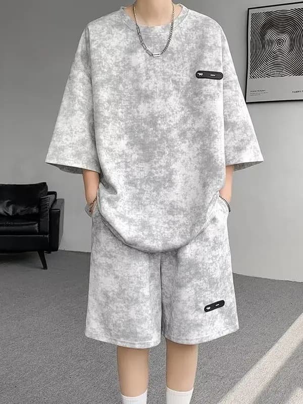 Loose Men's Casual Tie Dye Ice Silk Short Sleeve Short Pants Set Summer 2026 New Style Big Size Men's Fashion Clothing Set
