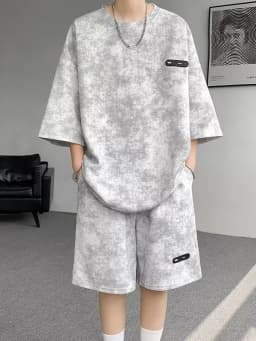 Loose Men's Casual Tie Dye Ice Silk Short Sleeve Short Pants Set Summer 2026 New Style Big Size Men's Fashion Clothing Set