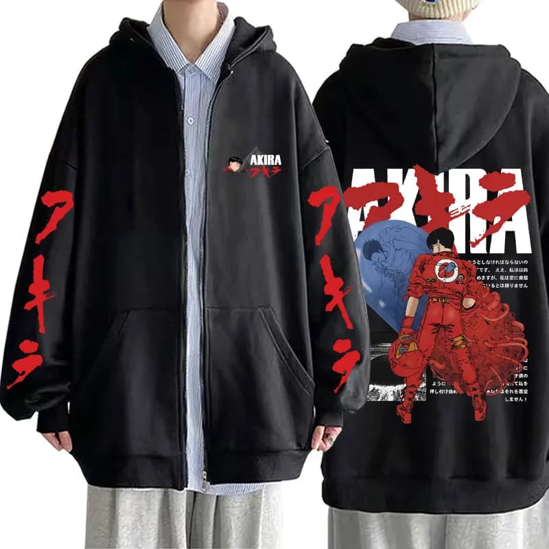 Japanese Science Fiction Cartoon Movie Anime Akira Shotaro Kaneda Merch Zipper Hoodie Men Women Vintage Oversized Zip Up Jacket