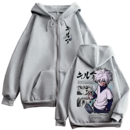 Anime Hunter X Hunter Zipper Hoodie Killua Zoldyck Graphic Hoodies Men Women Vintage Oversized Fleece Cotton Zip Up Jacket Coat