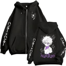 Anime Hunter X Hunter Zipper Hoodie Killua Zoldyck Graphic Hoodies Men Women Vintage Oversized Fleece Cotton Zip Up Jacket Coat
