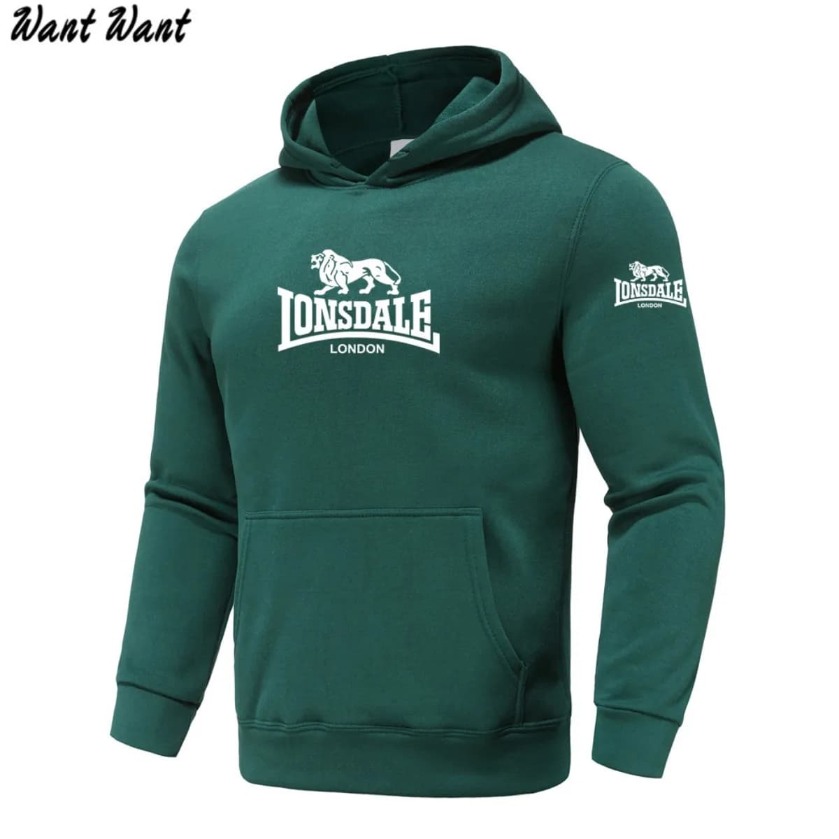 2026 Autumn/Winter New Arrival: LONSDALE Printed Fleece Men's Casual Hoodie, Harajuku Style, Basic Sporty Pullover Hoodie