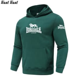 2026 Autumn/Winter New Arrival: LONSDALE Printed Fleece Men's Casual Hoodie, Harajuku Style, Basic Sporty Pullover Hoodie