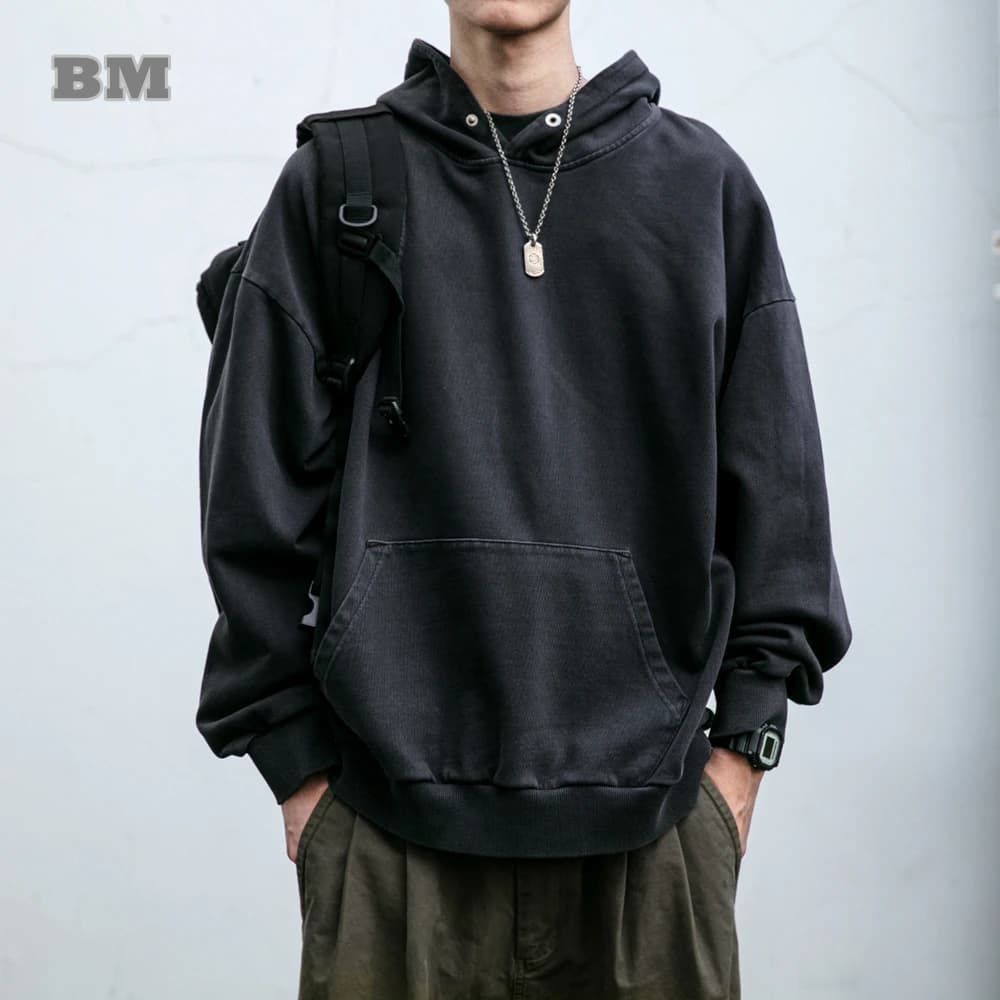 High Quality Vintage Distress Hoodies For Men Siro Spins Double Yarn Couple Sweatshirt Korean Streetwear Hip Hop Pullover Male