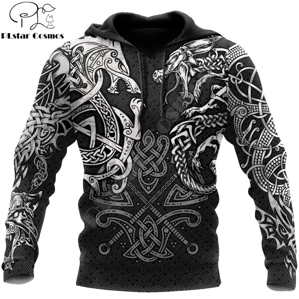 Fenrir Wolf And Dragon Tattoo 3D Printed Men Hoodies Sweatshirt Unisex Streetwear Zipper Pullover Casual Jacket Tracksuit KJ0197