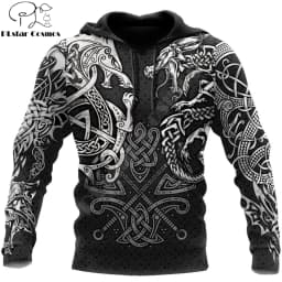 Fenrir Wolf And Dragon Tattoo 3D Printed Men Hoodies Sweatshirt Unisex Streetwear Zipper Pullover Casual Jacket Tracksuit KJ0197