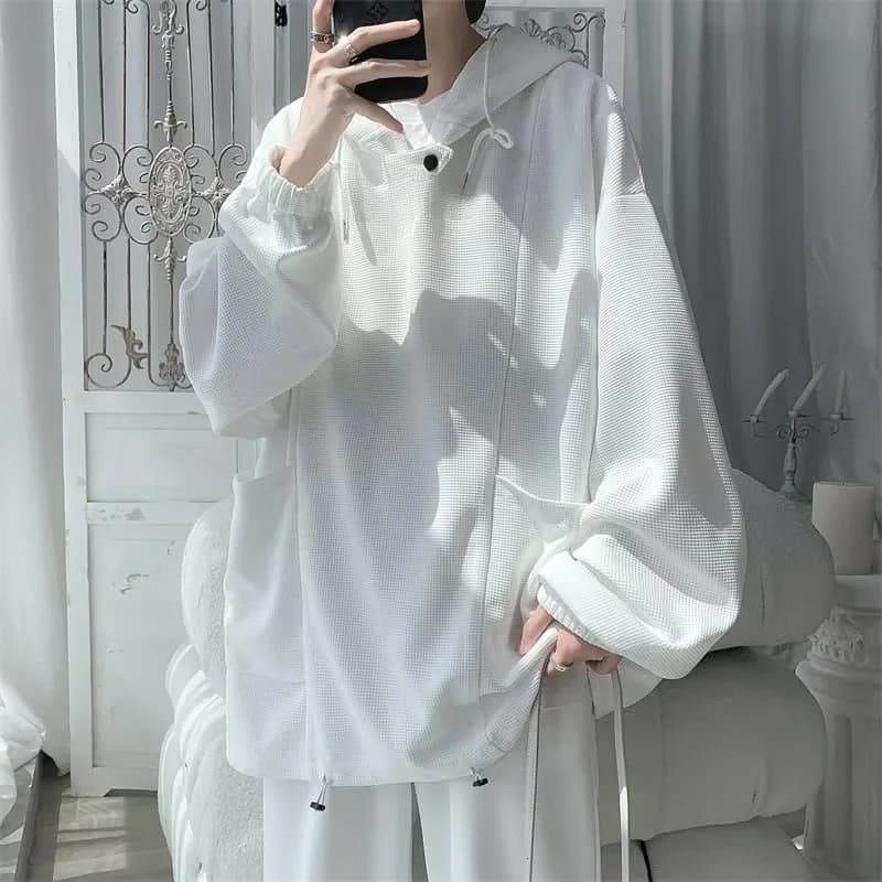 Loose Fit Hoodie Sweatshirt Unisex Casual Style Basic Color Design Youth Trend Autumn Wear Outerwear T-Shirt Jacket