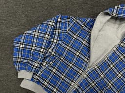 Vintage Reversible Plaid Lining Zipper Hoodie Unisex Gray Sweatshirt with Blue Tartan Inner Y2K Casual Streetwear men clothing