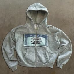 Vintage Reversible Plaid Lining Zipper Hoodie Unisex Gray Sweatshirt with Blue Tartan Inner Y2K Casual Streetwear men clothing