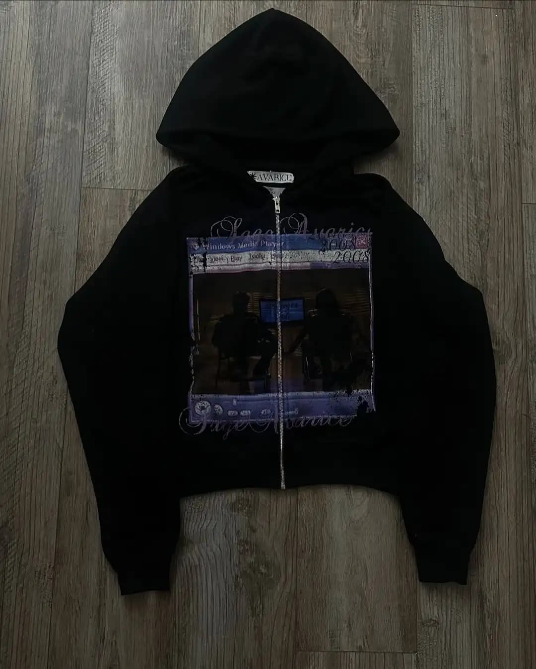 Mens Black Zip Up Hoodie Retro Movie Player Graphic Streetwear Casual Pullover Loose Fit Sweatshirt Mens Fashion Hip Hop Style