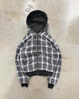 KAMEHARA American Retro Reversible Plaid Zipper Hoodie Sweatshirt Mens Womens Casual Plaid Hoodies Solid Color Lining Y2K 골프웨어