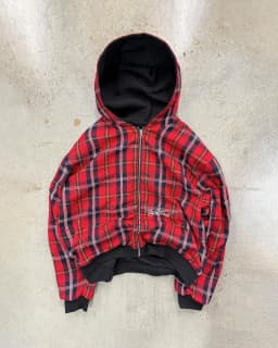 KAMEHARA American Retro Reversible Plaid Zipper Hoodie Sweatshirt Mens Womens Casual Plaid Hoodies Solid Color Lining Y2K 골프웨어