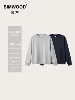 SIMWOOD 2026 Autumn Winter New Oversize 340gsm Warm Brushed Finish Lining Sweatshirts Men Embroidery Basic Running Pullover Tops