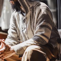 Maden Men's Mexican Style Baja Hoodie Stripe Knit Pullover with Half-Zip Lightweight Loose Fit Sweatshirt for Spring and Autumn