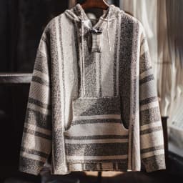 Maden Men's Mexican Style Baja Hoodie Stripe Knit Pullover with Half-Zip Lightweight Loose Fit Sweatshirt for Spring and Autumn
