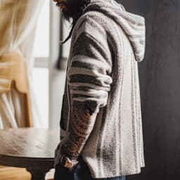 Maden Men's Mexican Style Baja Hoodie Stripe Knit Pullover with Half-Zip Lightweight Loose Fit Sweatshirt for Spring and Autumn