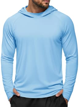 TACVASEN Men's UPF 50+ Hoodie Fishing Shirts Long Sleeve High Collar Mesh UV Sun Protection Rash Guard Swim Beach Running Hiking