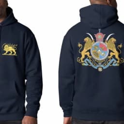 Persian Lion & Sun Matching Hoodie Imperial Crest Back Print Autumn and Winter Streetwear Long Sleeve Keep Warm Casual Pullover