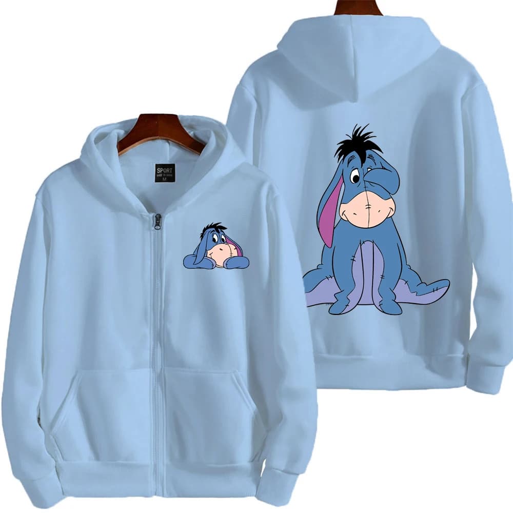 Eeyore Cartoon Anime Women Zipper Hoodie Spring Autumn Men Oversized Sweatshirt 2025 New Fashion Couple Jackets Coats