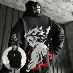 Unisex Demon Slayer Tanjiro Anime Hoodie Cotton Pullover Graphic Print Oversized Casual Streetwear Cosplay Y2k Long Sleeves Tops