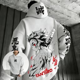 Unisex Demon Slayer Tanjiro Anime Hoodie Cotton Pullover Graphic Print Oversized Casual Streetwear Cosplay Y2k Long Sleeves Tops