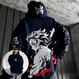 Unisex Demon Slayer Tanjiro Anime Hoodie Cotton Pullover Graphic Print Oversized Casual Streetwear Cosplay Y2k Long Sleeves Tops