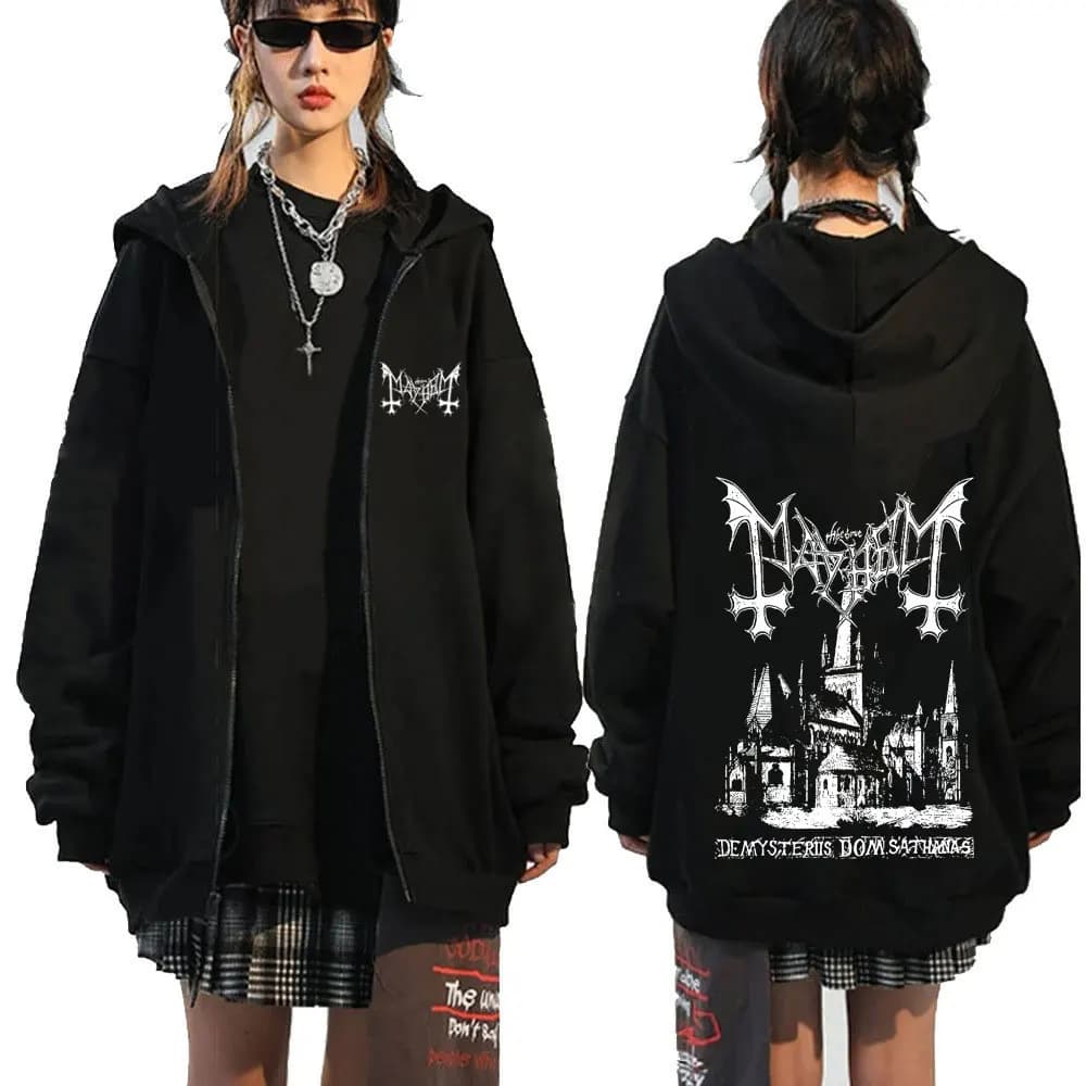 Mayhem De Mysteriis Dom Sathanas Album Zipper Hoodies Death Metal Gothic Zip Up Hoodie Men Women Oversized Fleece Hoody Jacket