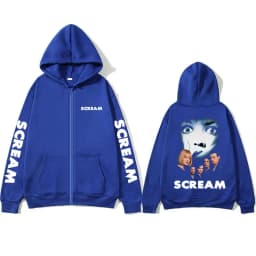 Horror Movie Scream Graphic Zipper Hoodie Billy Loomis Print Zip Up Jacket Men Women Hip Hop Vintage Oversized Zip Up Sweatshirt