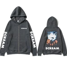 Horror Movie Scream Graphic Zipper Hoodie Billy Loomis Print Zip Up Jacket Men Women Hip Hop Vintage Oversized Zip Up Sweatshirt