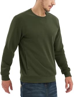 TACVASEN Winter Fleece Crewneck Sweatshirt Mens Warm Midweight Casual Long Sleeve Pullover Pocket Sports Sweatshirt Basic Tops