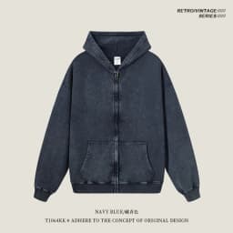 ZODF Retro Autumn Batik Washed Zipper Hoodie For Men Unisex Oversized Distressed 420gsm Terry 100% Cotton Hooded Coats HY0936