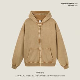 ZODF Retro Autumn Batik Washed Zipper Hoodie For Men Unisex Oversized Distressed 420gsm Terry 100% Cotton Hooded Coats HY0936