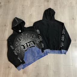 Streetwear Patchwork Letter Embroidery Zipper Terry Hooded Hoodie for Men Distressed Hole Cardigan Sweatshirt Jacket Oversized