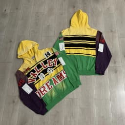 Streetwear Patchwork Letter Embroidery Zipper Terry Hooded Hoodie for Men Distressed Hole Cardigan Sweatshirt Jacket Oversized