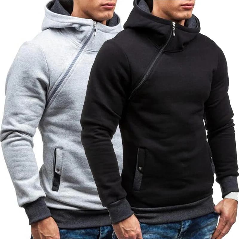 New Casual Solid Mens Hoodies Diagonal Zipper Long Sleeve Hoodie Sweatshirts Men Hoody Pullover Sweatshirt Hooded Sweat Homme