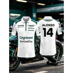 Aston Martin Men's Sporty Casual Zip-Up Polo Shirt Breathable Fashionable Trendy Zipper Closure Short Sleeve Clothing