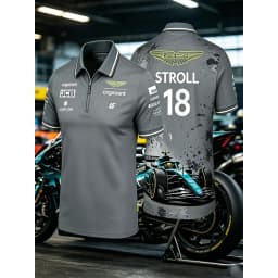 Aston Martin Men's Sporty Casual Zip-Up Polo Shirt Breathable Fashionable Trendy Zipper Closure Short Sleeve Clothing