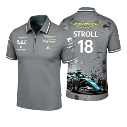 Aston Martin Men's Sporty Casual Zip-Up Polo Shirt Breathable Fashionable Trendy Zipper Closure Short Sleeve Clothing