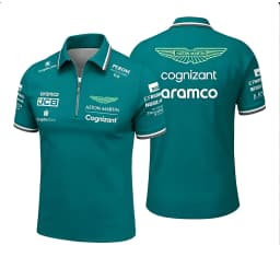 Aston Martin Men's Sporty Casual Zip-Up Polo Shirt Breathable Fashionable Trendy Zipper Closure Short Sleeve Clothing
