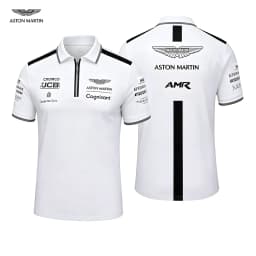Aston Martin Men's Sporty Casual Zip-Up Polo Shirt Breathable Fashionable Trendy Zipper Closure Short Sleeve Clothing