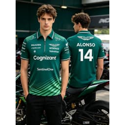 Aston Martin Men's Sporty Casual Zip-Up Polo Shirt Breathable Fashionable Trendy Zipper Closure Short Sleeve Clothing