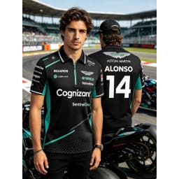 Aston Martin Men's Sporty Casual Zip-Up Polo Shirt Breathable Fashionable Trendy Zipper Closure Short Sleeve Clothing