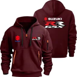 Suzuki GSX R Logo Motorcycle Racing New Fashionable Outdoor Sports Men's Half Zipper Pocket Women's Sports Hoodie