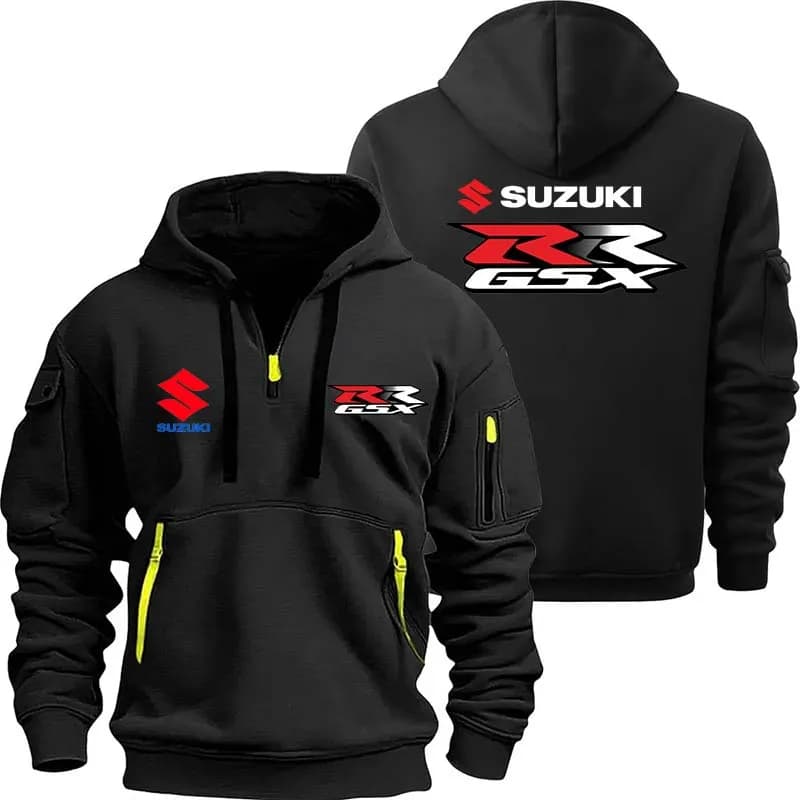 Suzuki GSX R Logo Motorcycle Racing New Fashionable Outdoor Sports Men's Half Zipper Pocket Women's Sports Hoodie