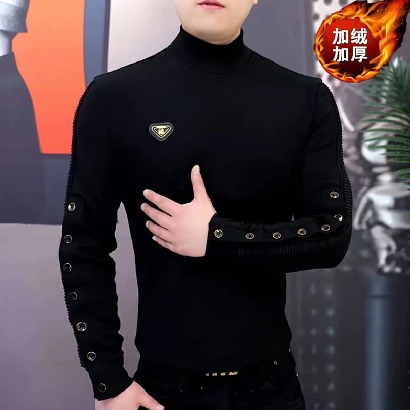 Autumn Winter Half High Collar T-shirt for Men Thick and Warm Casual Social Sweatshirt Long Sleeve Streetwear Pullover M-5XL