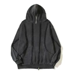 PFNW Washed Printed Zipper Design Sweatershirt Male Spliced Hooded Cardigan Short Clothing Men's Trendy Tops 2025 New 28W5071