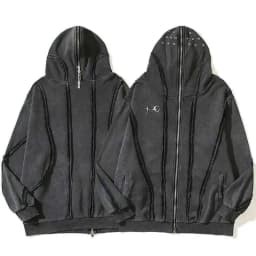 PFNW Washed Printed Zipper Design Sweatershirt Male Spliced Hooded Cardigan Short Clothing Men's Trendy Tops 2025 New 28W5071